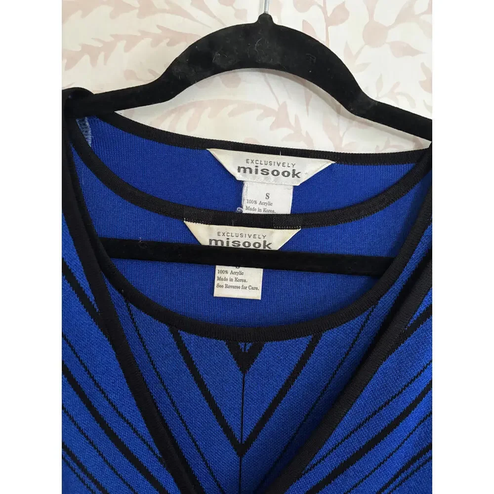 Vintage Set Misook Blue and Black Striped Long Sleeve Top - Picture 7 of 8